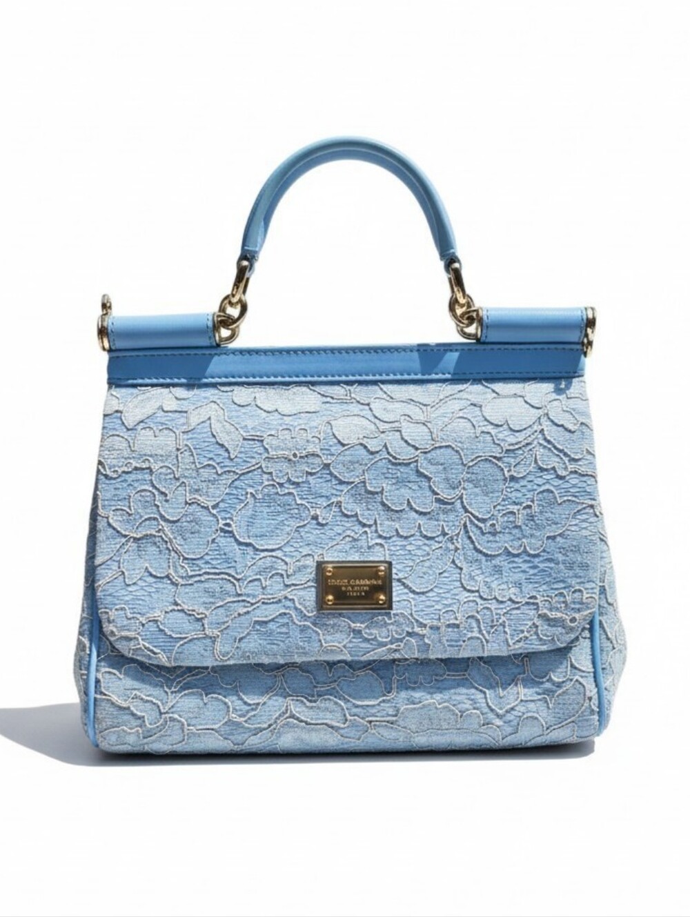 Authentic Dolce & Gabbana Miss Sicily Blue Lace Shoulder Bag – Made in Italy
